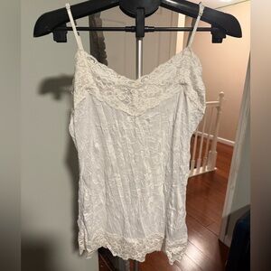 Y2K crinkly White Lace Trim Cami Top